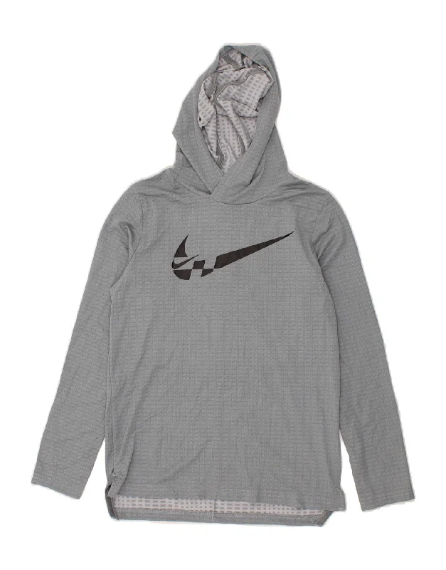 men's zip-up hoodies -NIKE Boys Graphic Standard Fit Hoodie Jumper 11-12 Years Large Grey