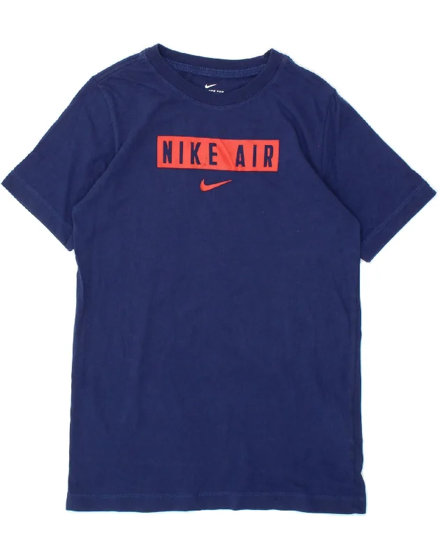 men's fashion t-shirts -NIKE Boys Graphic T-Shirt Top 12-13 Years Large Navy Blue Cotton