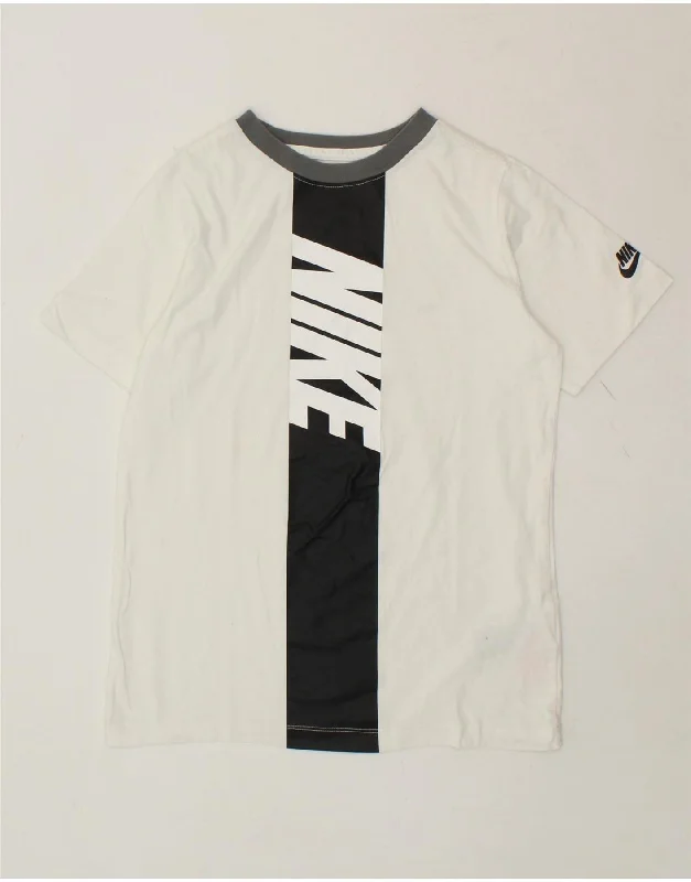 men's fitted t-shirts -NIKE Boys Graphic T-Shirt Top 12-13 Years Large White Colourblock Cotton