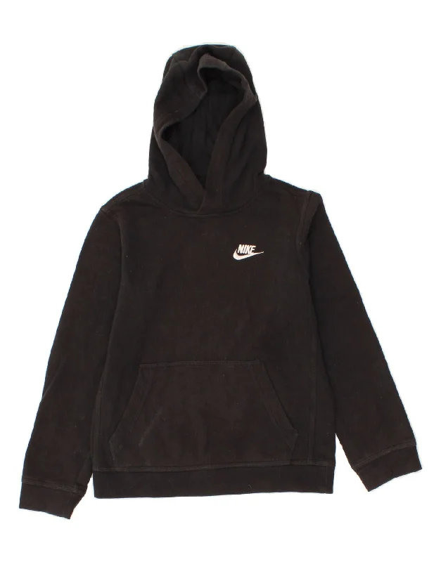 men's zip hoodie with high collar -NIKE Boys Hoodie Jumper 10-11 Years Medium  Black Cotton