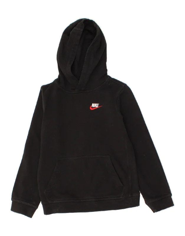 men's pullover hoodie with pockets -NIKE Boys Hoodie Jumper 10-11 Years Medium  Black Cotton