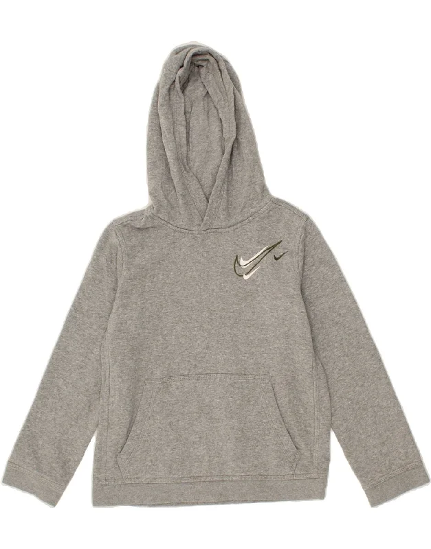 men's winter hoodie -NIKE Boys Hoodie Jumper 10-11 Years Medium Grey Cotton