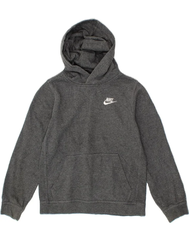 men's casual zip-up sweatshirts -NIKE Boys Hoodie Jumper 10-11 Years Medium Grey Cotton