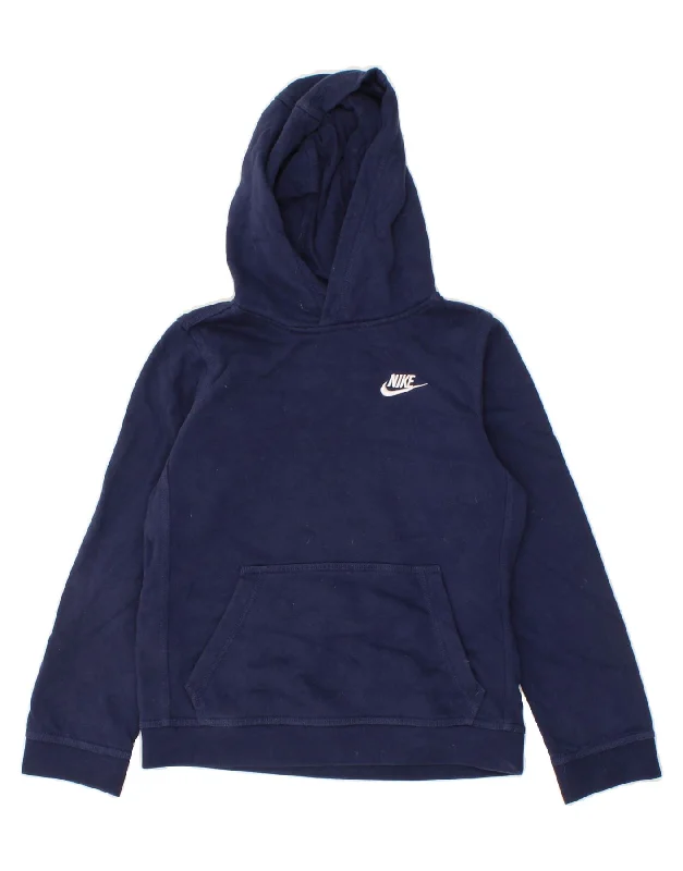 men's fleece hoodies -NIKE Boys Hoodie Jumper 10-11 Years Medium Navy Blue Cotton