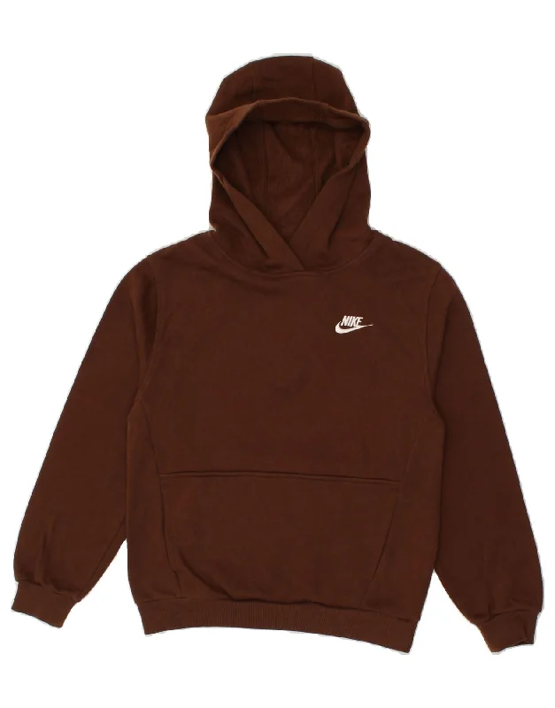 men's lightweight fleece hoodies -NIKE Boys Hoodie Jumper 12-13 Years Large  Brown Cotton