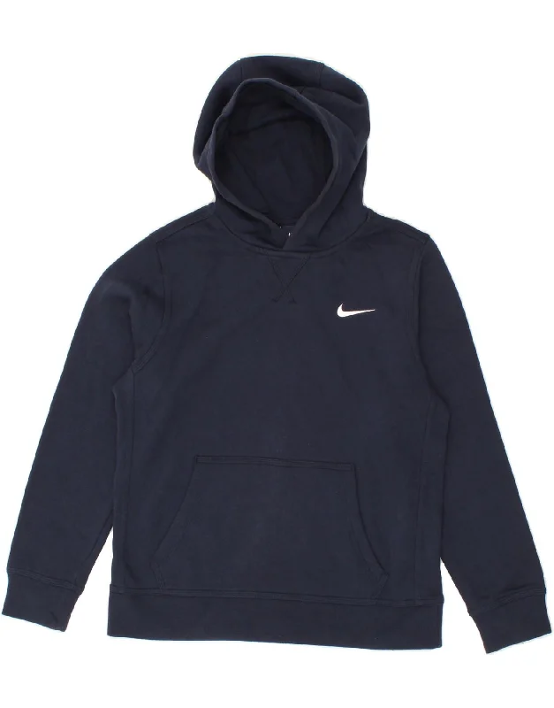 men's cool graphic sweatshirts -NIKE Boys Hoodie Jumper 12-13 Years Large  Navy Blue Cotton