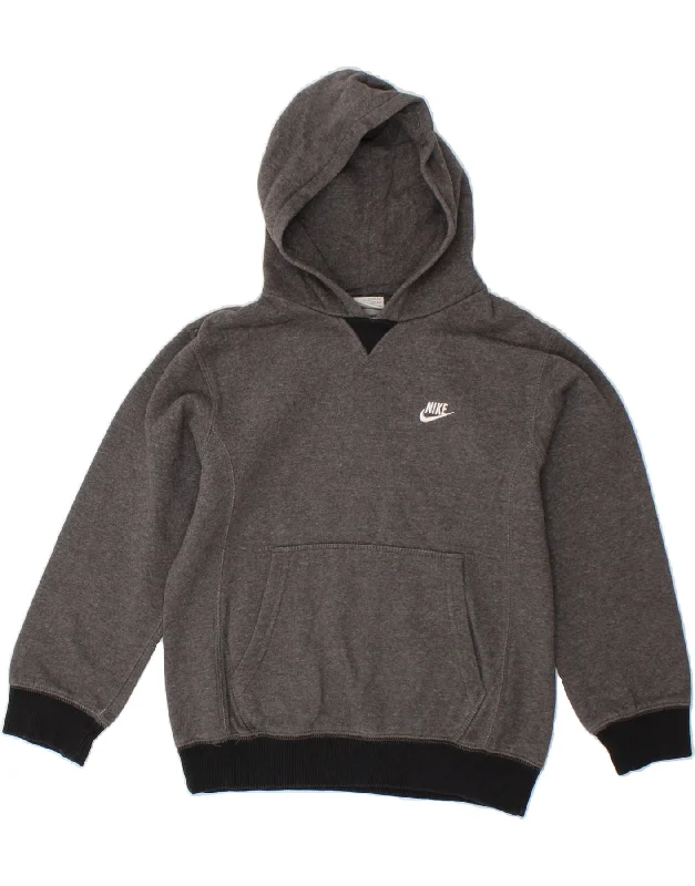 men's cool graphic sweatshirts -NIKE Boys Hoodie Jumper 8-9 Years Small Grey Cotton