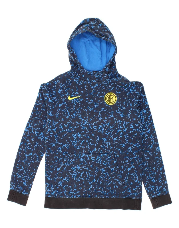 men's graphic print pullover hoodies -NIKE Boys Real Madrid Hoodie Jumper 13-14 Years XL Navy Blue Cotton