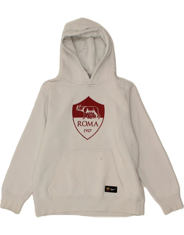 men's pullover hoodies -NIKE Boys Roma 1927 Graphic Hoodie Jumper 10-11 Years Medium White Cotton