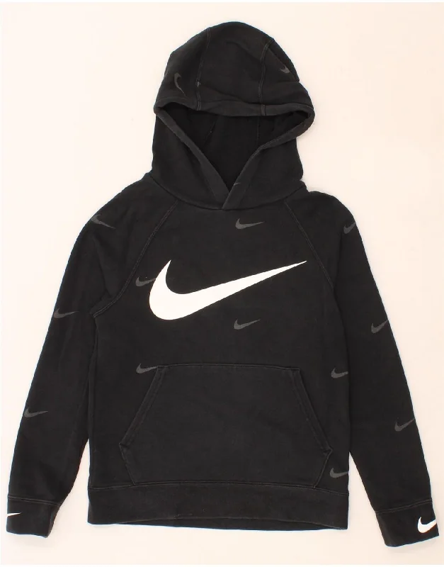 men's athletic zip-up sweatshirts -NIKE Boys Standard Fit Graphic Hoodie Jumper 10-11 Years Medium Black