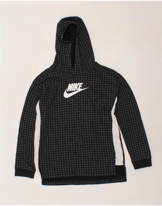 men's hoodie for outdoor activities -NIKE Boys Standard Fit Graphic Hoodie Jumper 12-13 Years Large  Black