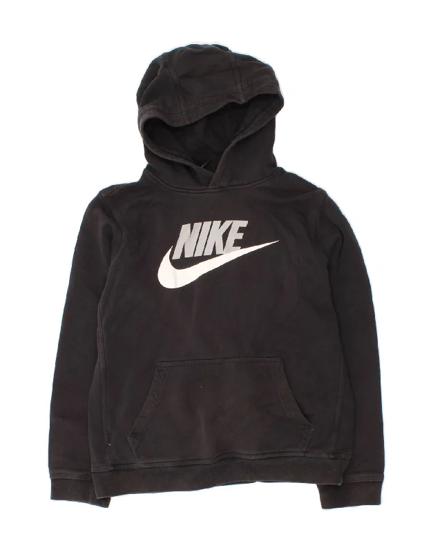 men's cotton blend hoodies -NIKE Boys Standard Fit Graphic Hoodie Jumper 13-14 Years XL Black Cotton