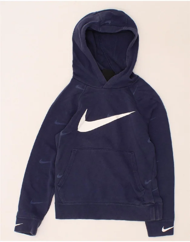 trendy zip-up sweatshirts for men -NIKE Boys Standard Fit Graphic Hoodie Jumper 8-9 Years Small Navy Blue