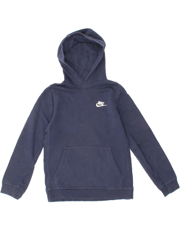 men's heavy-duty hoodies -NIKE Boys Standard Fit Hoodie Jumper 10-11 Years Medium Navy Blue Cotton