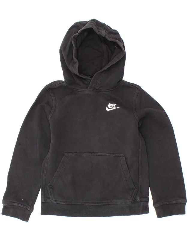 men's printed graphic hoodies -NIKE Boys Standard Fit Hoodie Jumper 8-9 Years Small Black Cotton