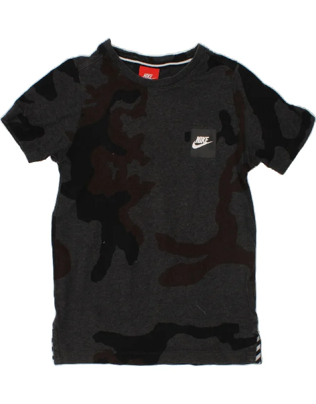 men's lightweight summer t-shirts -NIKE Boys T-Shirt Top 8-9 Years Small  Grey Camouflage Cotton