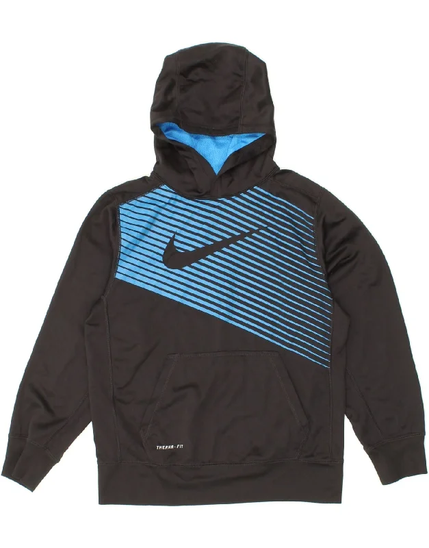 men's graphic print pullover hoodies -NIKE Boys Therma-Fit Graphic Hoodie Jumper 10-11 Years Medium Black