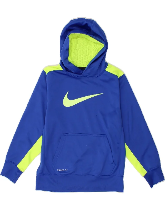 men's lightweight hoodies -NIKE Boys Therma-Fit Graphic Hoodie Jumper 10-11 Years Medium  Blue