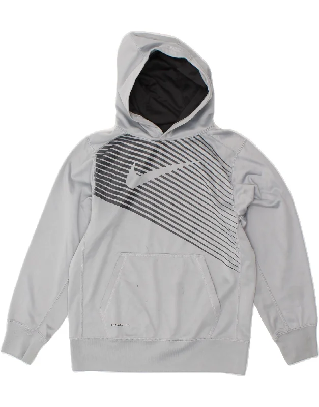 men's lightweight fleece hoodies -NIKE Boys Therma-Fit Graphic Hoodie Jumper 10-11 Years Medium Grey