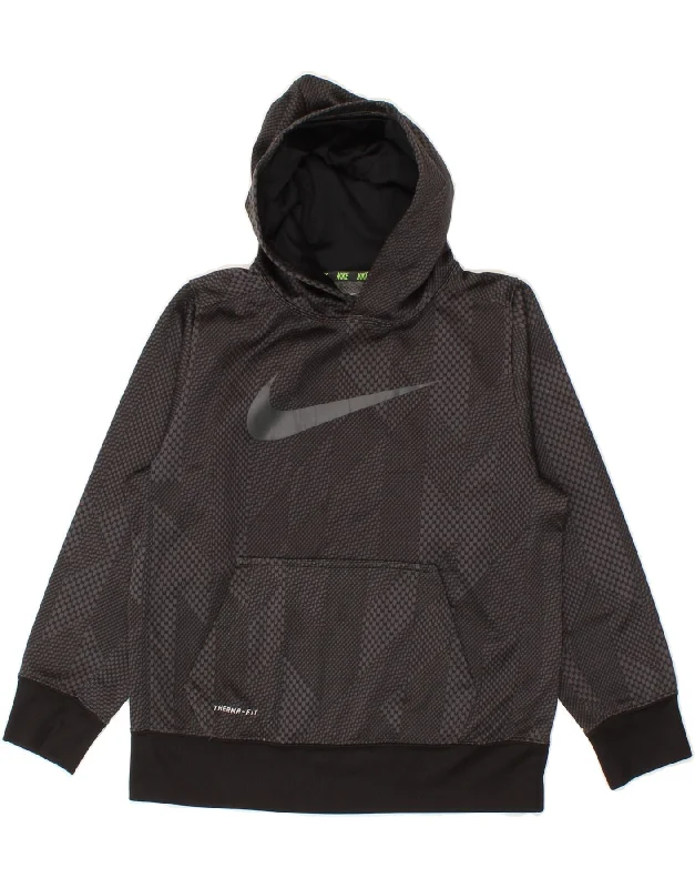 men's casual fleece hoodies -NIKE Boys Therma-Fit Graphic Hoodie Jumper 10-11 Years Medium Grey