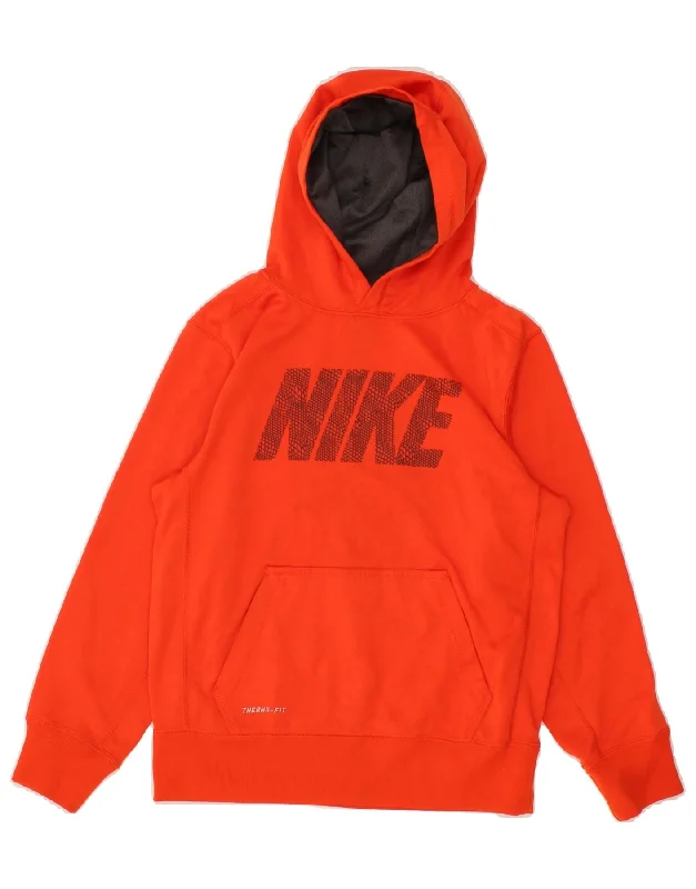 men's casual fleece hoodies -NIKE Boys Therma-Fit Graphic Hoodie Jumper 10-11 Years Medium Orange