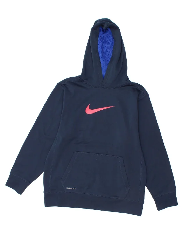 men's lightweight zip-up hoodies -NIKE Boys Therma-Fit Graphic Hoodie Jumper 12-13 Years Large  Navy Blue