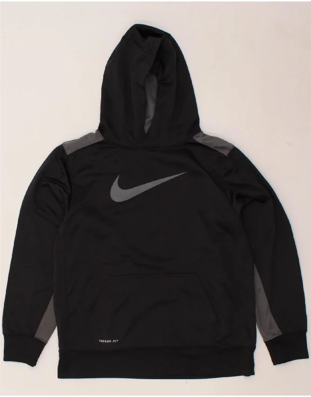 men's casual sweatshirts -NIKE Boys Therma-Fit Graphic Hoodie Jumper 13-14 Years XL Black