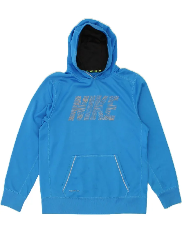 men's athletic zip-up sweatshirts -NIKE Boys Therma-Fit Graphic Hoodie Jumper 13-14 Years XL Blue