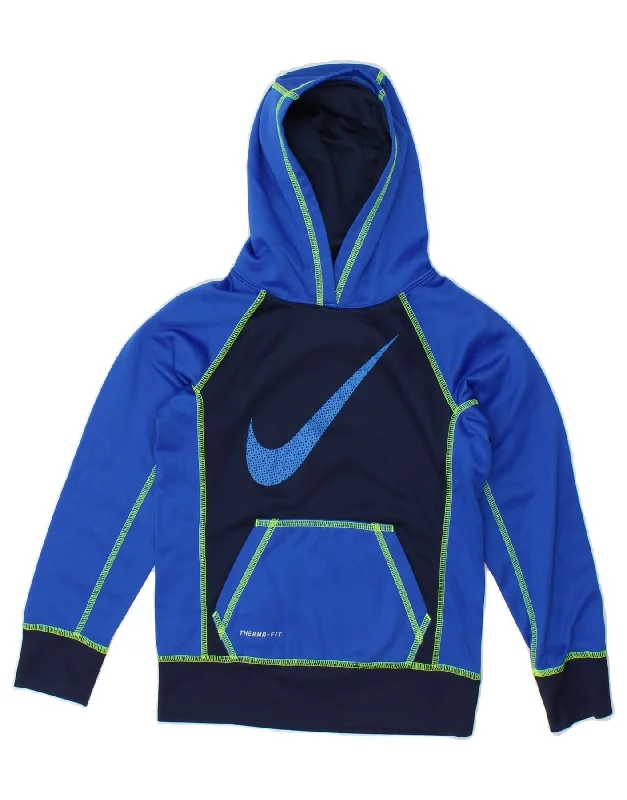 men's hoodie sweatshirt -NIKE Boys Therma-Fit Graphic Hoodie Jumper 8-9 Years Small Blue