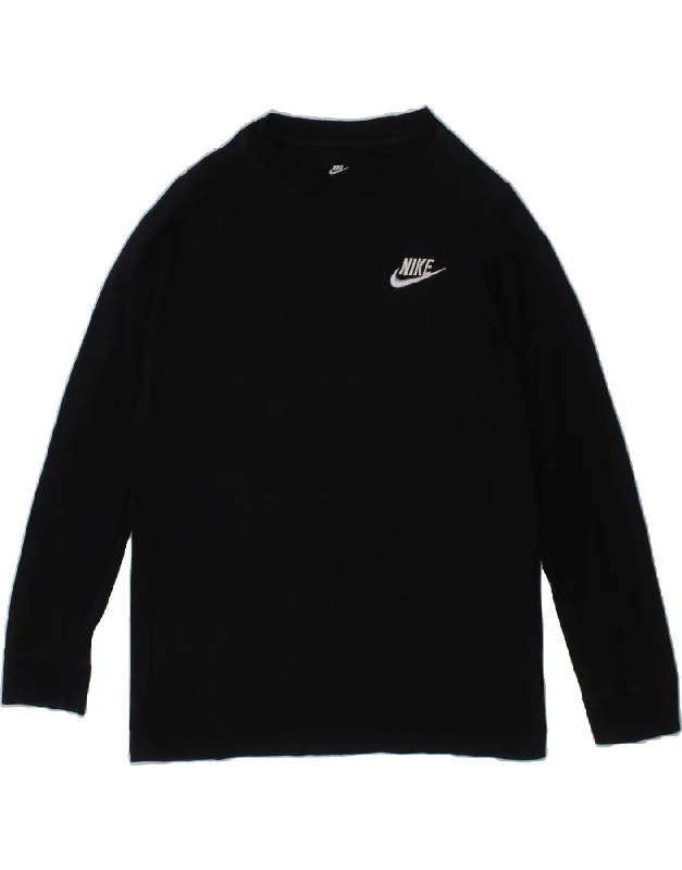 men's soft and breathable t-shirts -NIKE Boys Top Long Sleeve 8-9 Years Small Black Cotton