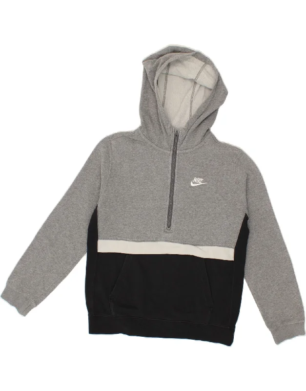 comfortable fleece sweatshirts for men -NIKE Boys Zip Neck Hoodie Jumper 13-14 Years XL Grey Colourblock Cotton