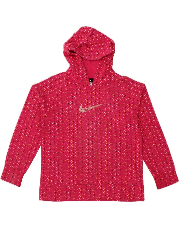 men's hoodies with logos -NIKE Girls Abstract Pattern Hoodie Jumper 12-13 Years Large Pink Cotton