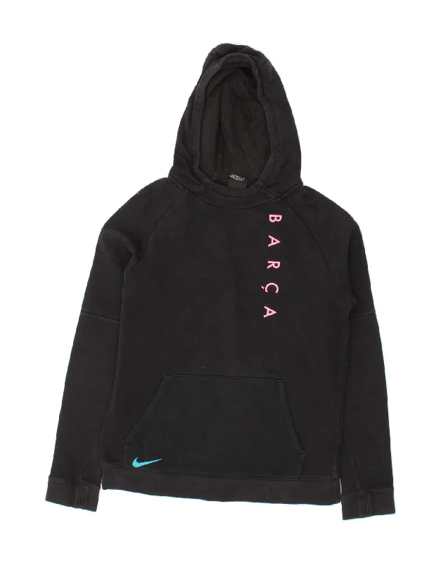 men's hoodie with logo prints -NIKE Girls Barca Graphic Hoodie Jumper 13-14 Years XL Black Cotton