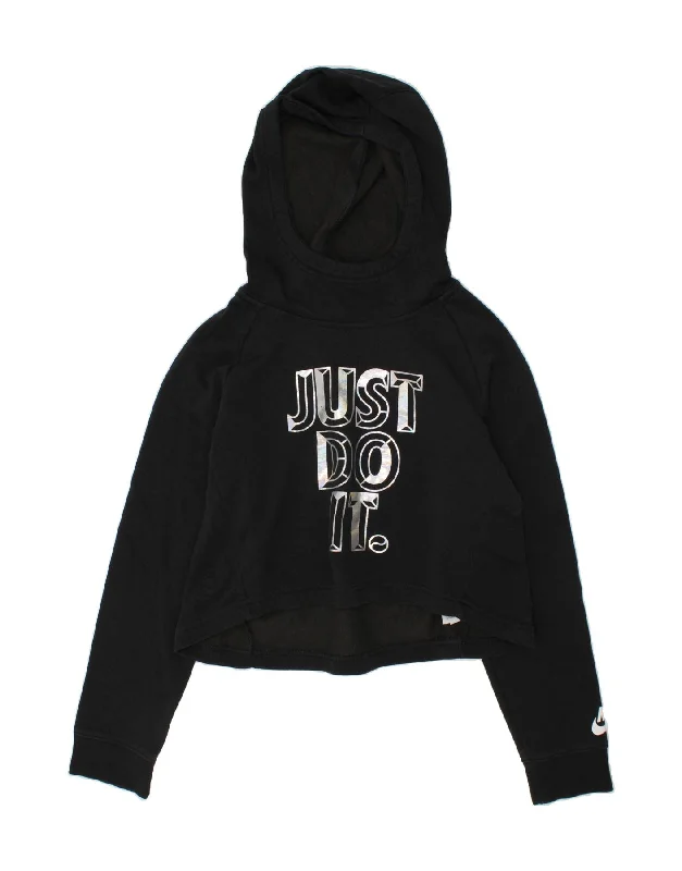 men's printed graphic hoodies -NIKE Girls Crop Graphic Hoodie Jumper 12-13 Years Large  Black Cotton