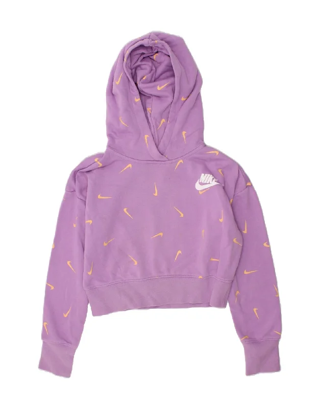 men's graphic hoodies -NIKE Girls Crop Graphic Standard Fit Hoodie Jumper 8-9 Years Small Purple