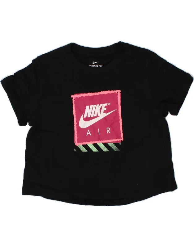 men's printed casual t-shirts -NIKE Girls Crop Graphic T-Shirt Top 10-11 Years Medium  Black Cotton