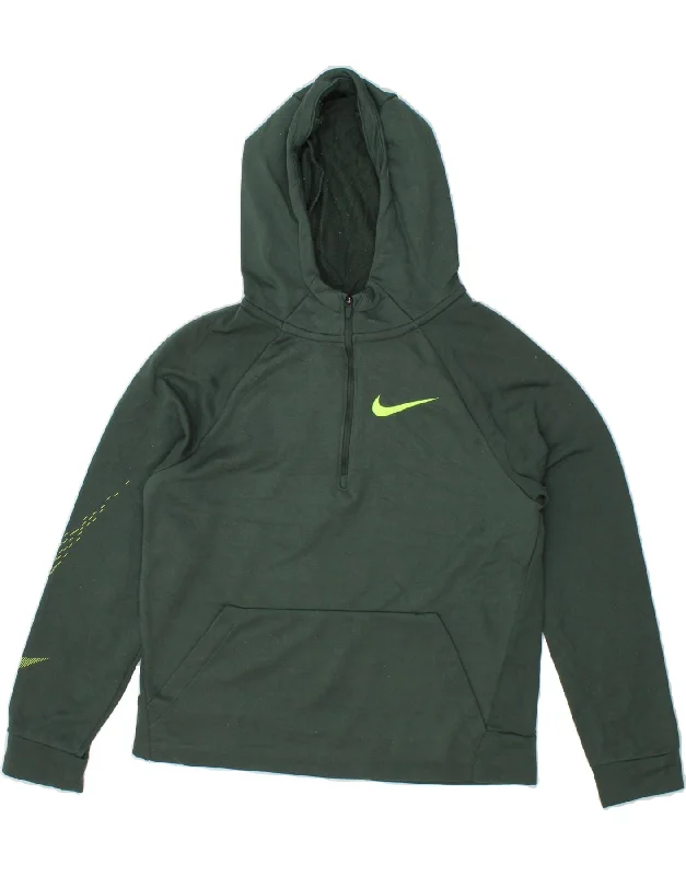 men's graphic hoodies -NIKE Girls Dri Fit Graphic 1/4 Zip Hoodie Jumper 12-13 Years Large Green