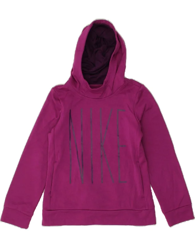 men's warm hoodies for winter -NIKE Girls Dri Fit Graphic Hoodie Jumper 10-11 Years Medium Pink Polyester