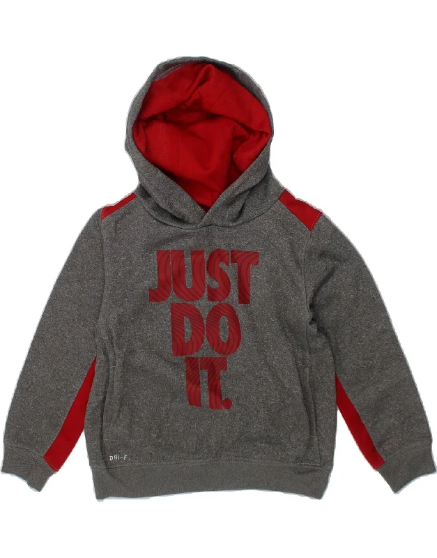 men's pullover hoodies -NIKE Girls Dri Fit Graphic Hoodie Jumper 2-3 Years Grey Colourblock