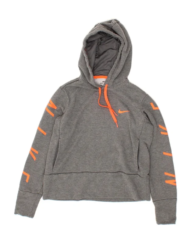 men's winter hoodie -NIKE Girls Dri Fit Graphic Hoodie Jumper 7-8 Years XS Grey Cotton