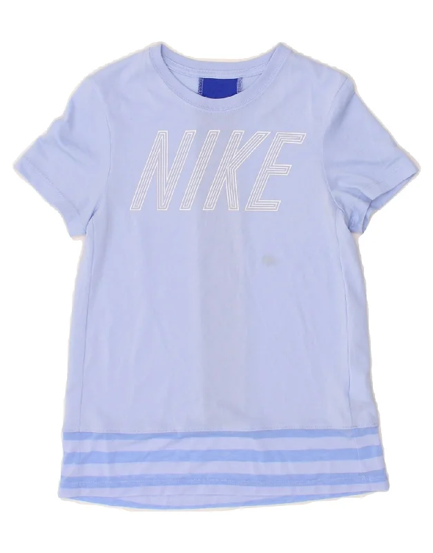 men's comfortable long-sleeve tees -NIKE Girls Dri Fit Graphic T-Shirt Top 10-11 Years Medium Blue Polyester