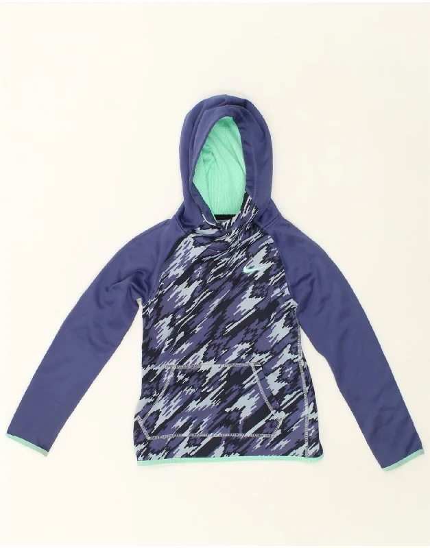 men's winter sweatshirts -NIKE Girls Dri Fit Hoodie Jumper 7-8 Years Small Navy Blue Polyester