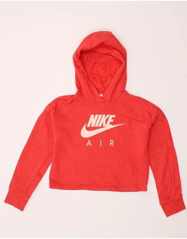 men's zip hoodie with high collar -NIKE Girls Graphic Crop Hoodie Jumper 12-13 Years Large Red Cotton