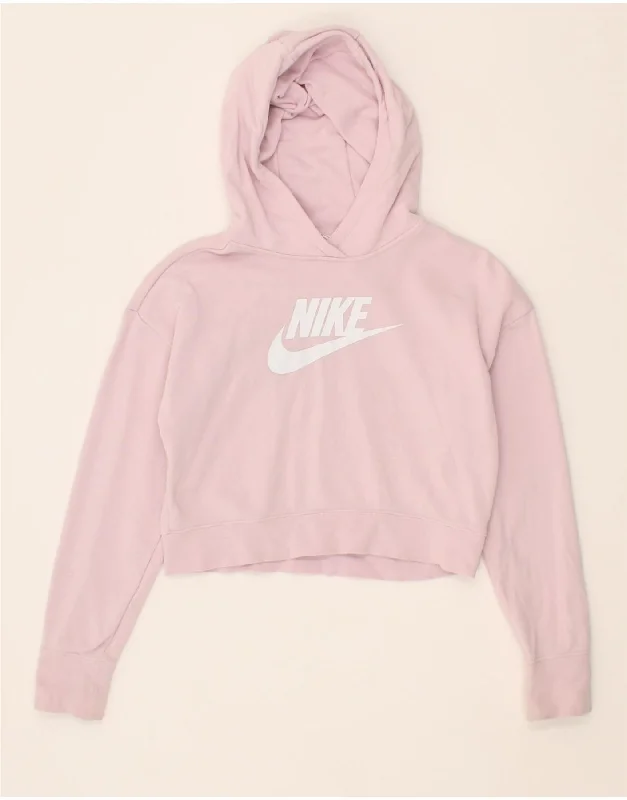 men's athletic sweatshirts -NIKE Girls Graphic Crop Hoodie Jumper 13-14 Years  XL Pink Cotton