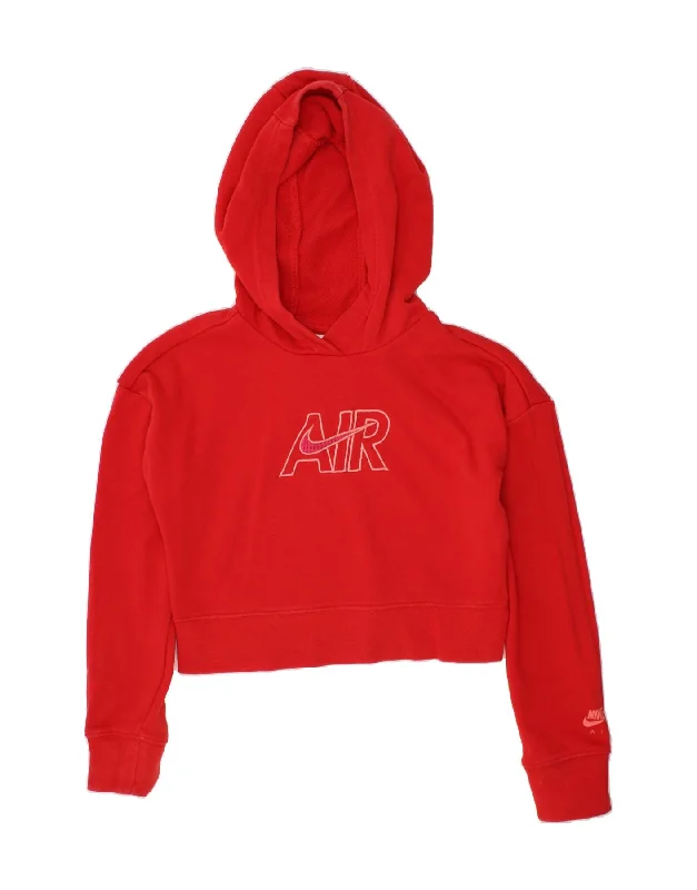 men's oversized sweatshirts for cold weather -NIKE Girls Graphic Crop Hoodie Jumper 8-9 Years Small  Red Cotton