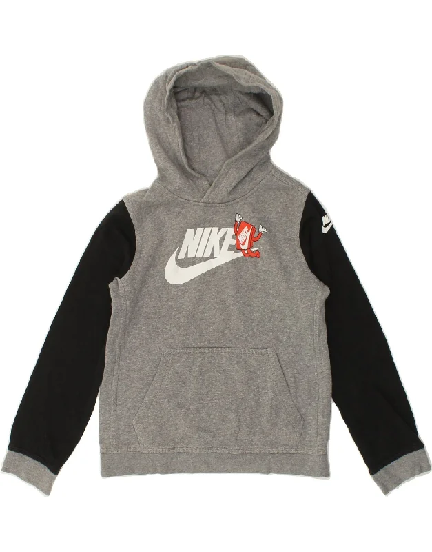 comfortable sweatshirts for everyday wear -NIKE Girls Graphic Hoodie Jumper 10-11 Years Medium Grey Colourblock