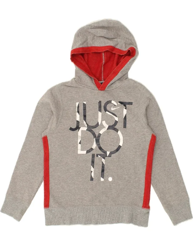 men's graphic print sweatshirts -NIKE Girls Graphic Hoodie Jumper 10-11 Years Medium Grey Colourblock