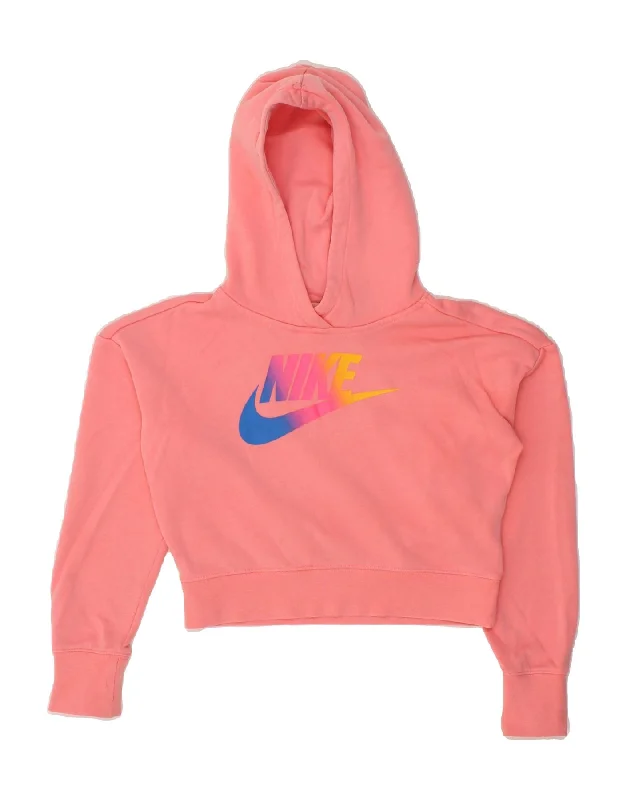 men's warm hoodies for winter -NIKE Girls Graphic Hoodie Jumper 10-11 Years Medium Pink