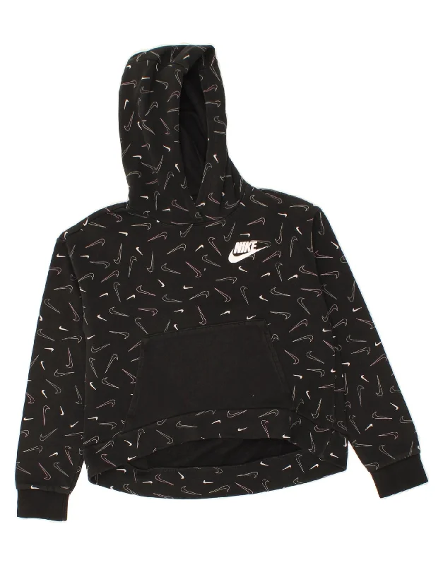 men's hoodie with unique prints -NIKE Girls Graphic Hoodie Jumper 12-13 Years Black Cotton