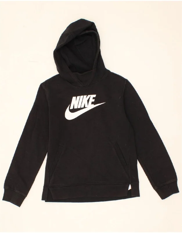 men's eco-friendly hoodies -NIKE Girls Graphic Hoodie Jumper 12-13 Years Large Black Cotton